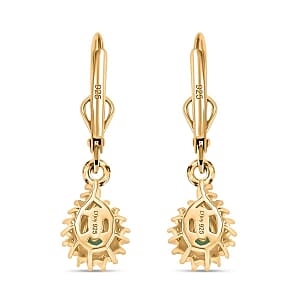 Zambian Emerald and White Zircon Lever Back 1.04 ctw Earrings in Sterling Silver