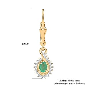Zambian Emerald and White Zircon Lever Back 1.04 ctw Earrings in Sterling Silver