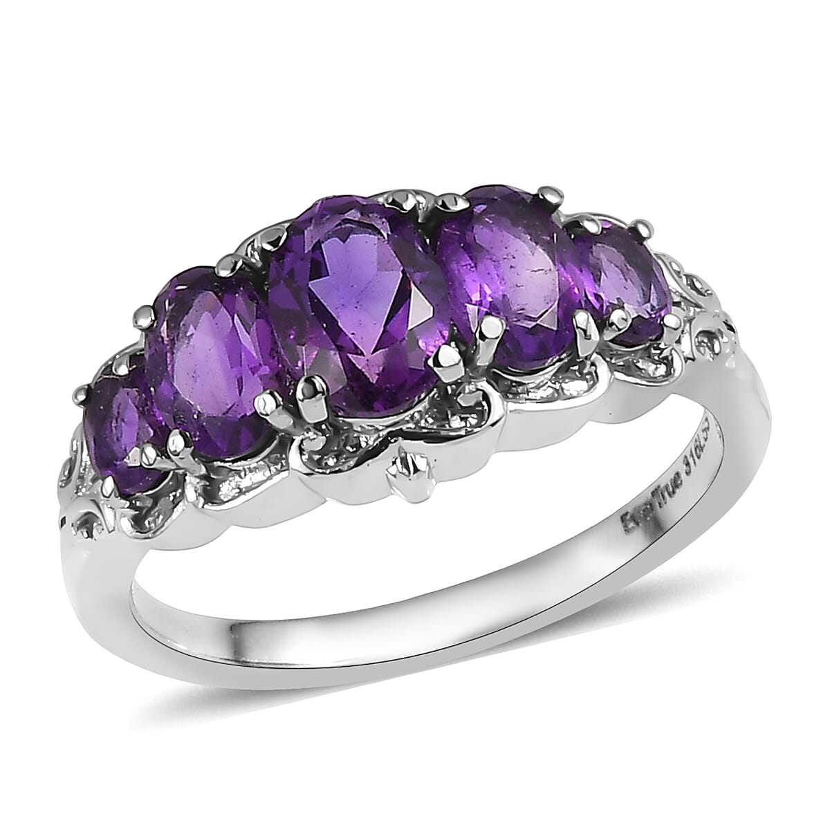 EverTrue African Amethyst 1.85 ctw 5 Stone Ring in Stainless Steel (Size 10.0)  image number 0