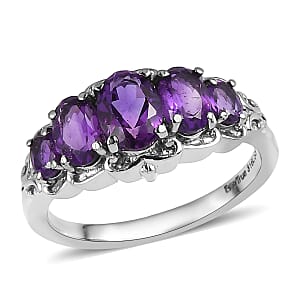 EverTrue African Amethyst 1.85 ctw 5 Stone Ring in Stainless Steel (Size 10.0) 