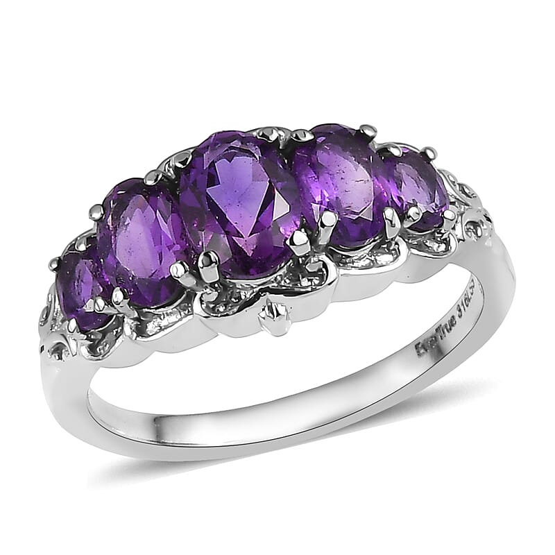 EverTrue African Amethyst 1.85 ctw 5 Stone Ring in Stainless Steel (Size 10.0) 