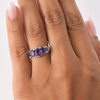 EverTrue African Amethyst 1.85 ctw 5 Stone Ring in Stainless Steel (Size 10.0) 