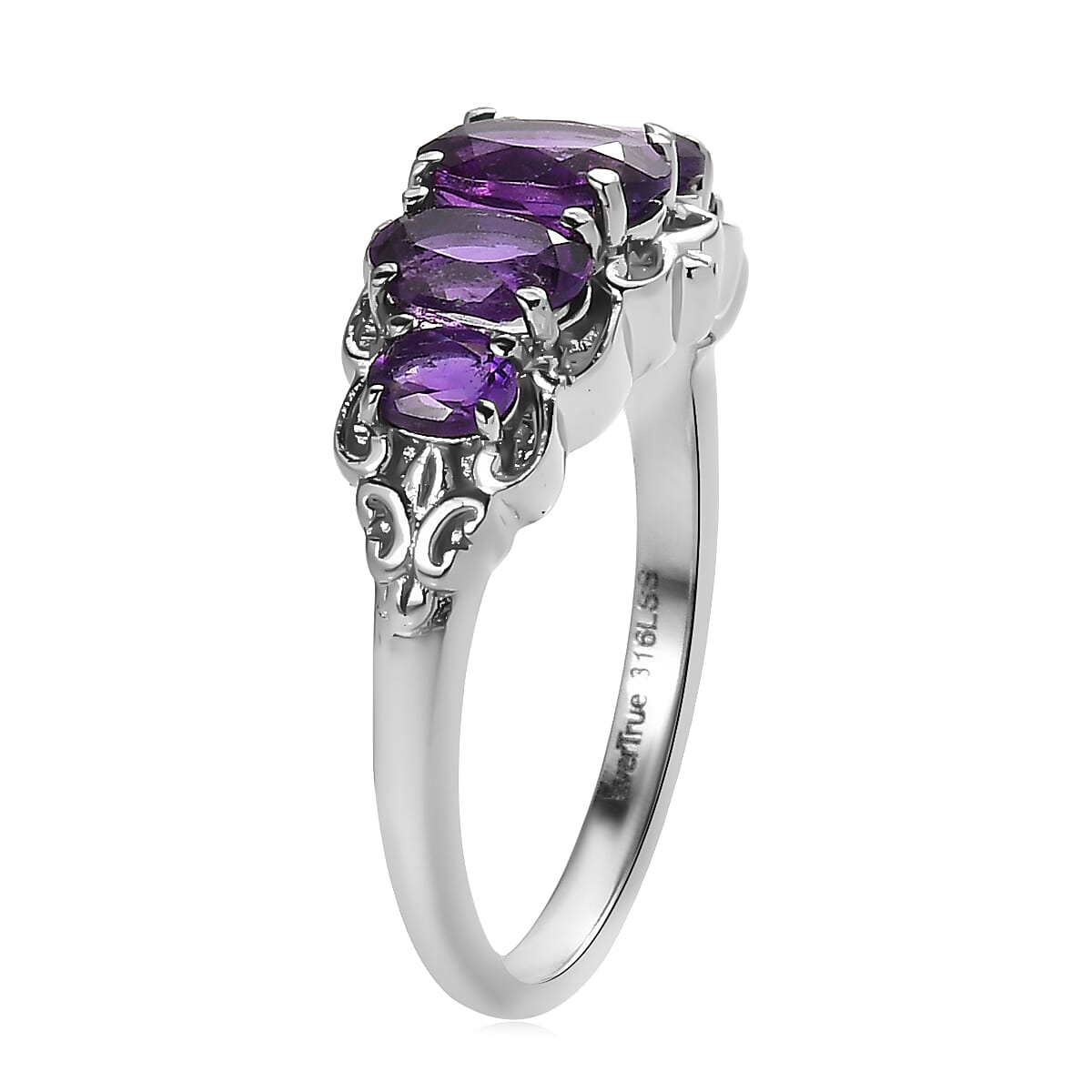 EverTrue African Amethyst 1.85 ctw 5 Stone Ring in Stainless Steel (Size 10.0)  image number 3