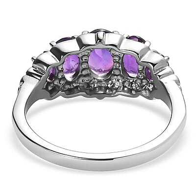 EverTrue African Amethyst 1.85 ctw 5 Stone Ring in Stainless Steel (Size 10.0) 
