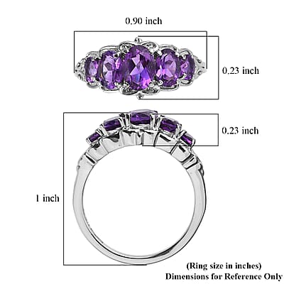 EverTrue African Amethyst 1.85 ctw 5 Stone Ring in Stainless Steel (Size 10.0) 