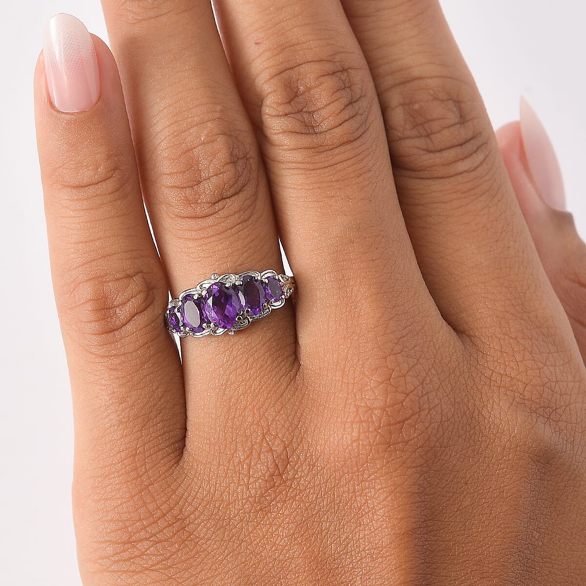 EverTrue African Amethyst 1.85 ctw 5 Stone Ring in Stainless Steel (Size 8.0)  image number 2