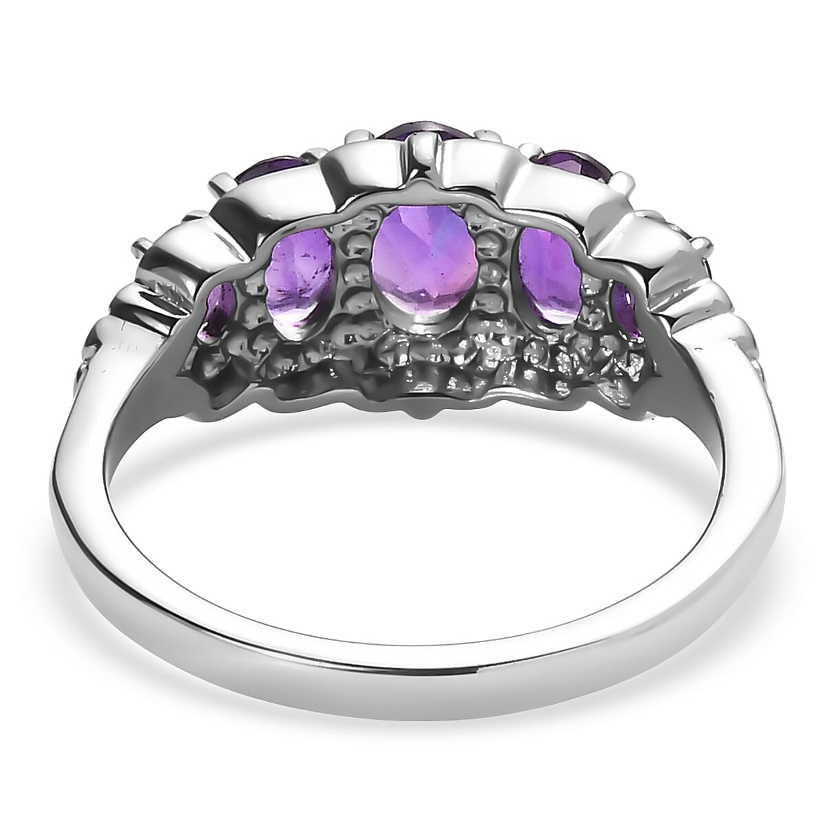 EverTrue African Amethyst 1.85 ctw 5 Stone Ring in Stainless Steel (Size 8.0)  image number 4