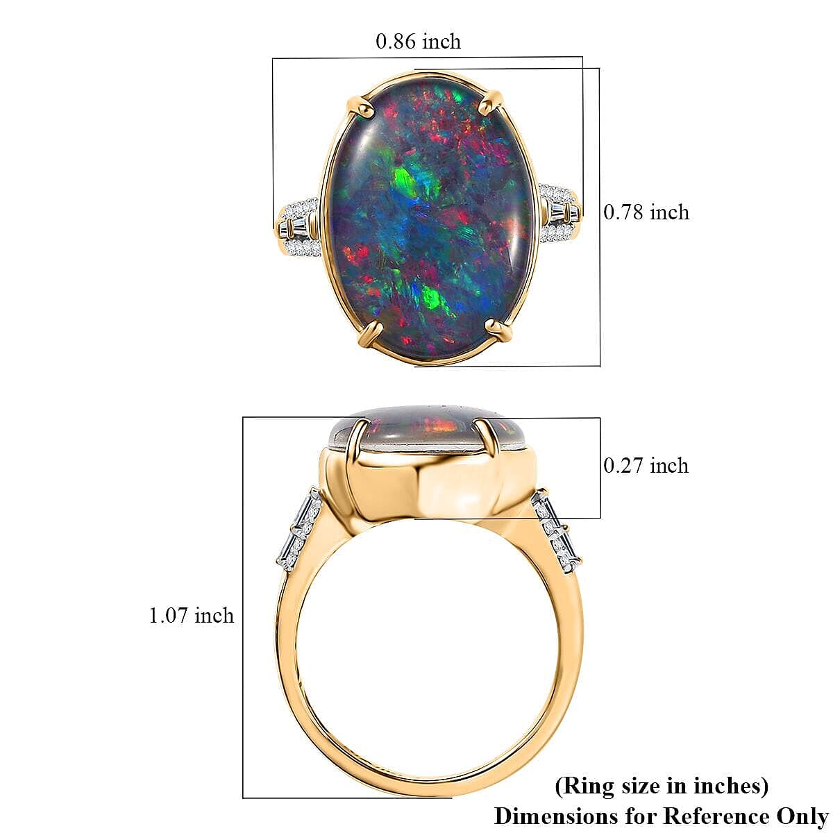 Luxoro AAA Elysian Opal (Triplet) and G-H I2 Diamond 6.40 ctw Art Deco Ring in 10K Yellow Gold (Size 10.0) image number 5
