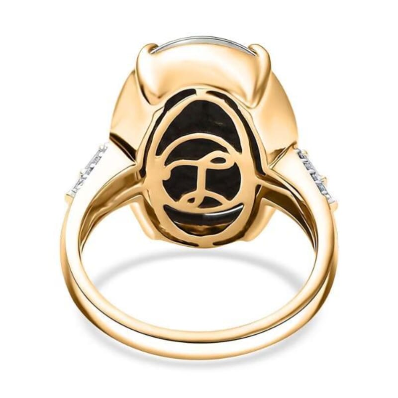 Luxoro AAA Elysian Opal (Triplet) and G-H I2 Diamond 6.40 ctw Art Deco Ring in 10K Yellow Gold (Size 10.0)