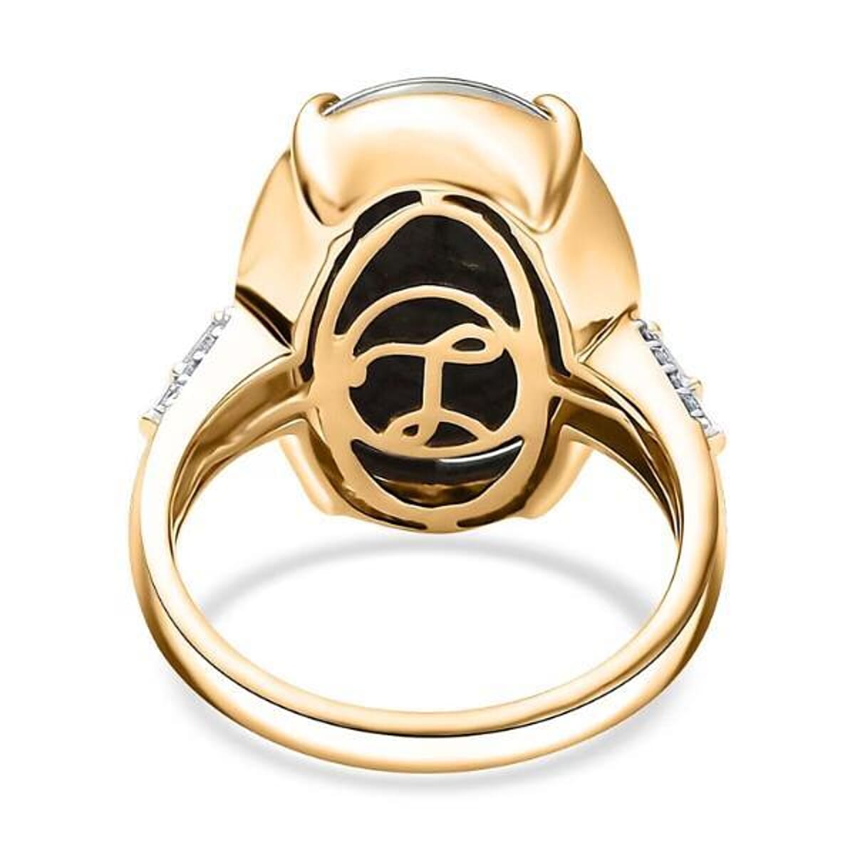 Luxoro AAA Elysian Opal (Triplet) and G-H I2 Diamond 6.40 ctw Art Deco Ring in 10K Yellow Gold (Size 6.0) image number 6