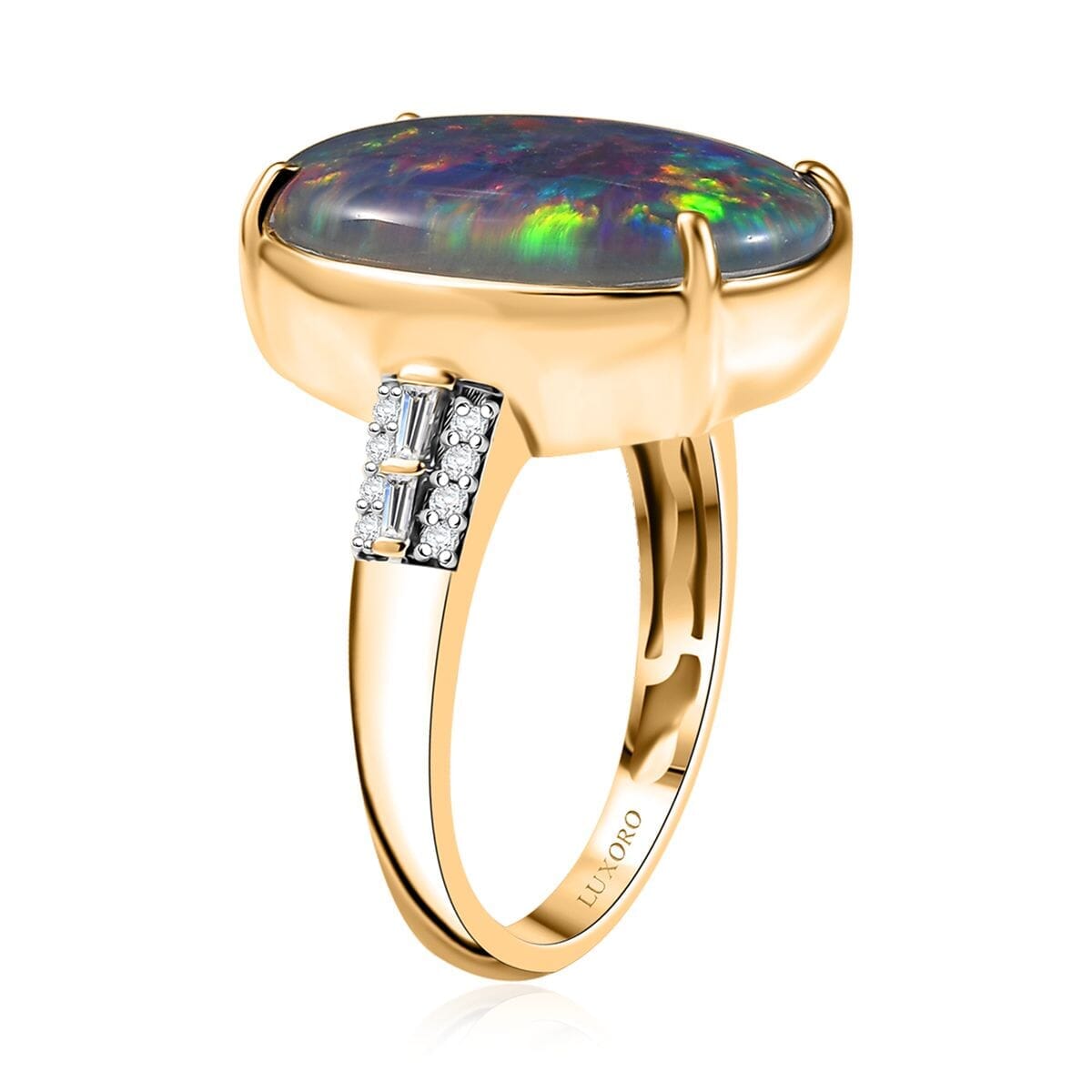 Luxoro 10K Yellow Gold AAA Elysian Opal Triplet, Diamond (G-H, I2) Solitaire Ring (Size 7.0) 6.40 ctw image number 3