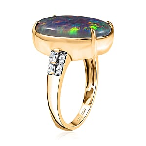 Luxoro AAA Elysian Opal (Triplet) and G-H I2 Diamond 6.40 ctw Art Deco Ring in 10K Yellow Gold (Size 7.0)