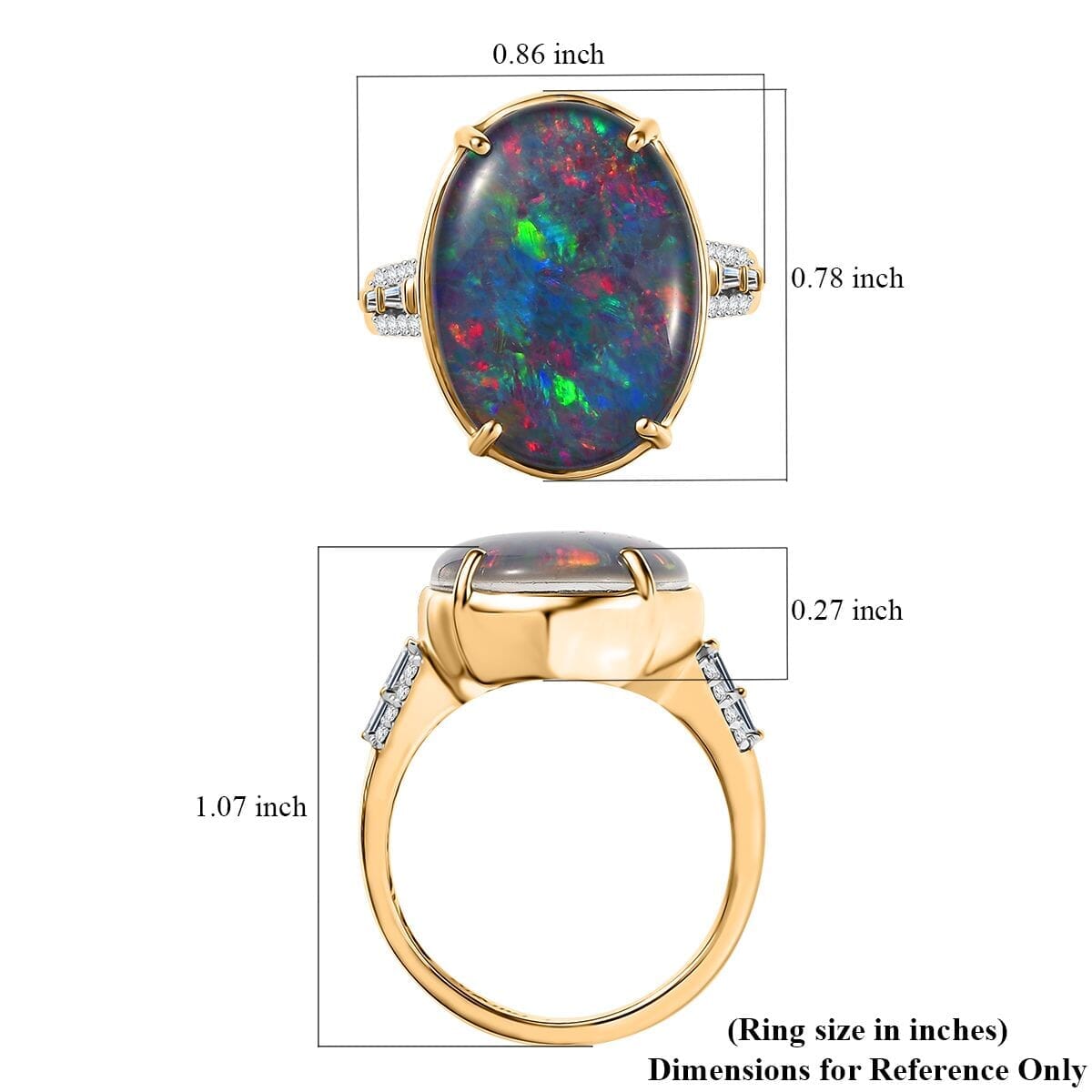 Luxoro 10K Yellow Gold AAA Elysian Opal Triplet, Diamond (G-H, I2) Solitaire Ring (Size 7.0) 6.40 ctw image number 5