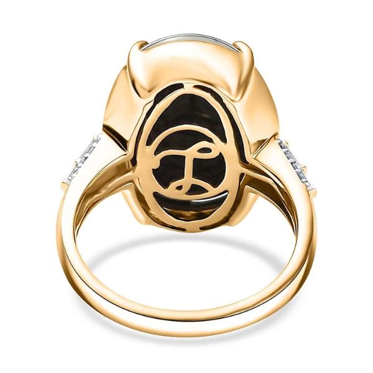 Luxoro AAA Elysian Opal (Triplet) and G-H I2 Diamond 6.40 ctw Art Deco Ring in 10K Yellow Gold (Size 7.5) image number 6