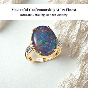 Luxoro AAA Boulder Opal (Triplet) and G-H I2 Diamond 6.40 ctw Art Deco Ring in 10K Yellow Gold (Size 8.0)