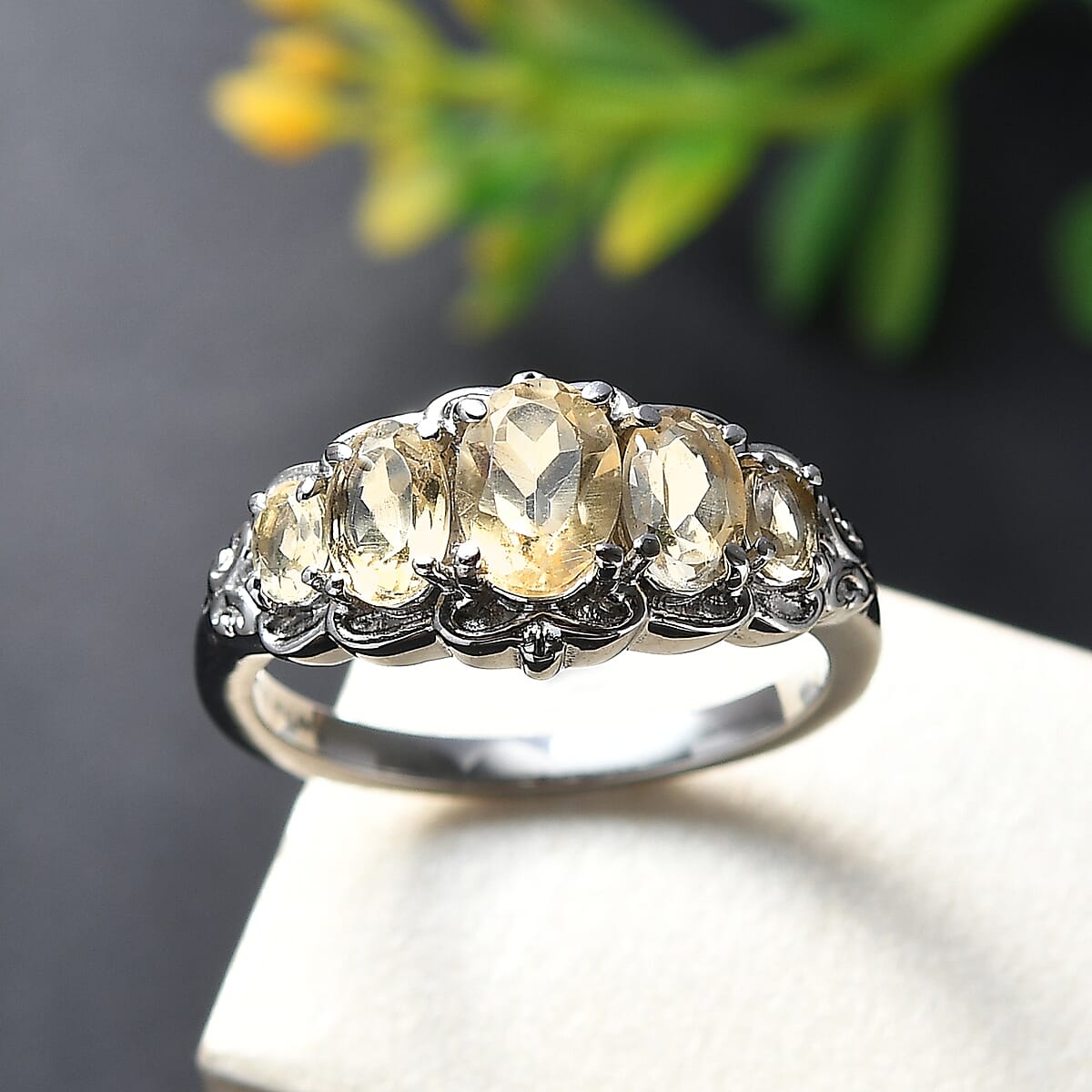 EverTrue Brazilian Citrine 1.85 ctw 5 Stone Ring in Stainless Steel (Size 10.0)  image number 1