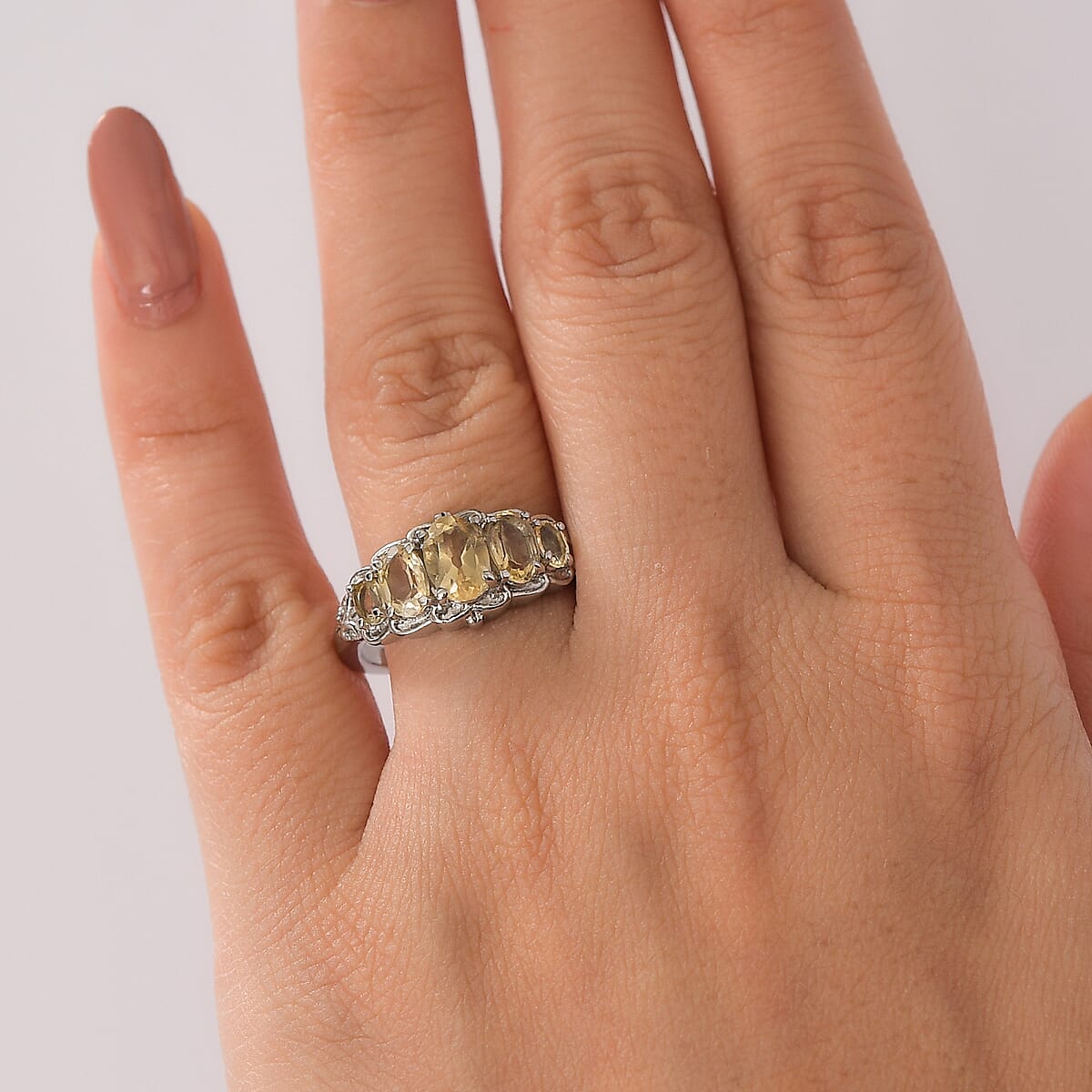 EverTrue Brazilian Citrine 1.85 ctw 5 Stone Ring in Stainless Steel (Size 10.0)  image number 2