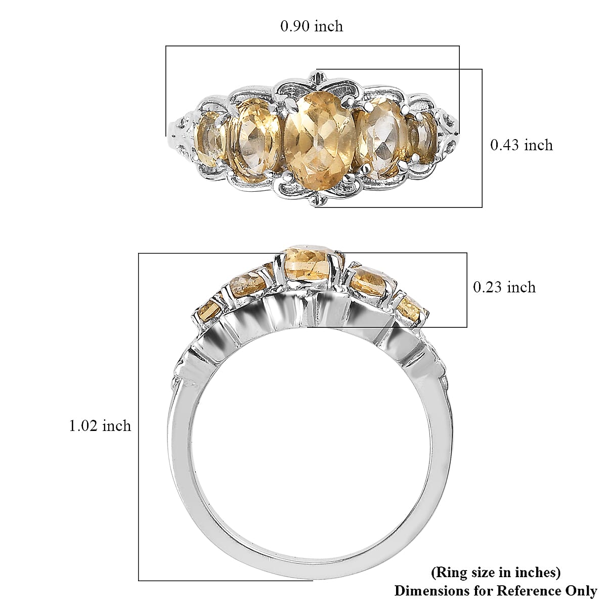 EverTrue Brazilian Citrine 1.85 ctw 5 Stone Ring in Stainless Steel (Size 10.0)  image number 5
