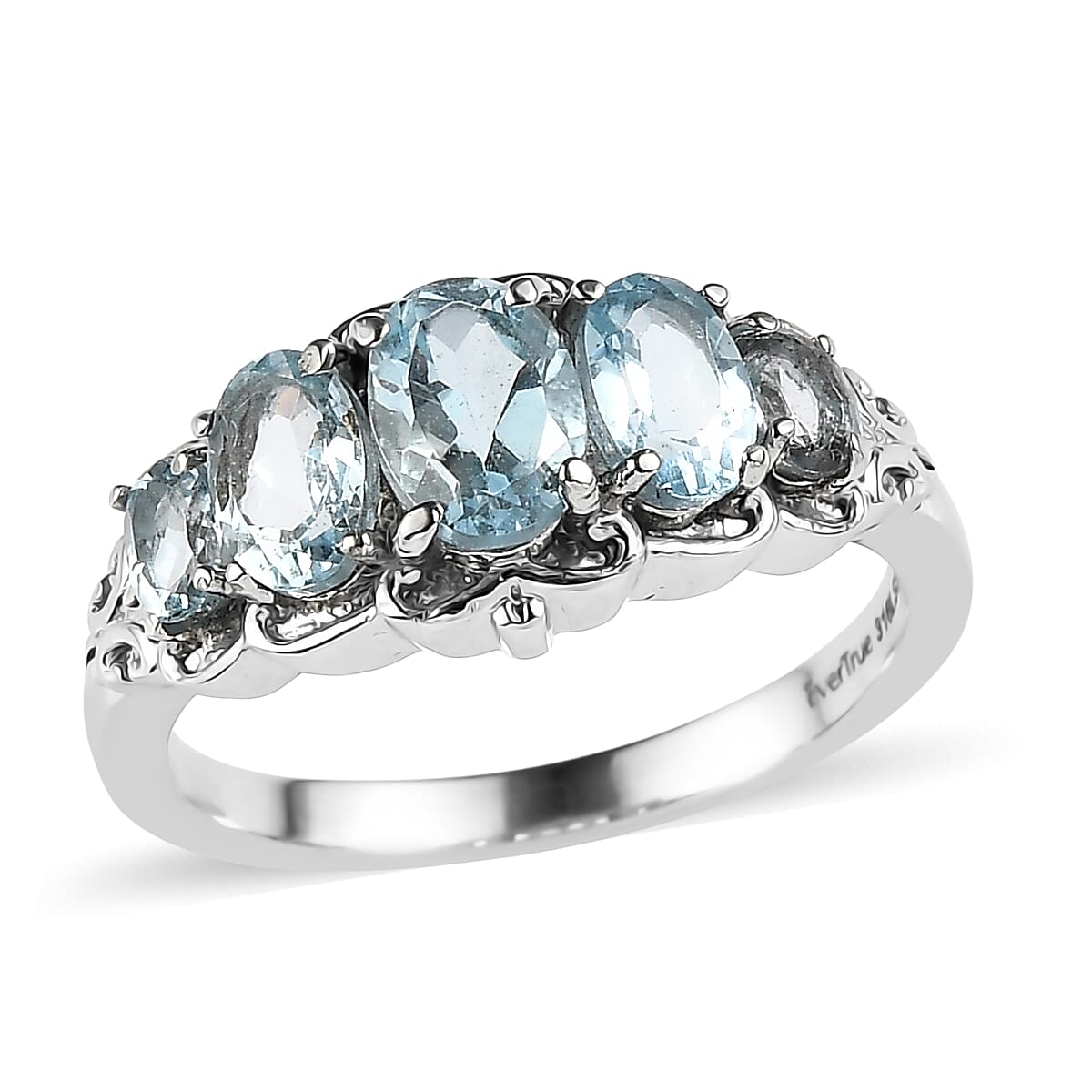 EverTrue Sky Blue Topaz 2.75 ctw 5 Stone Ring in Stainless Steel (Size 7.0)  image number 0