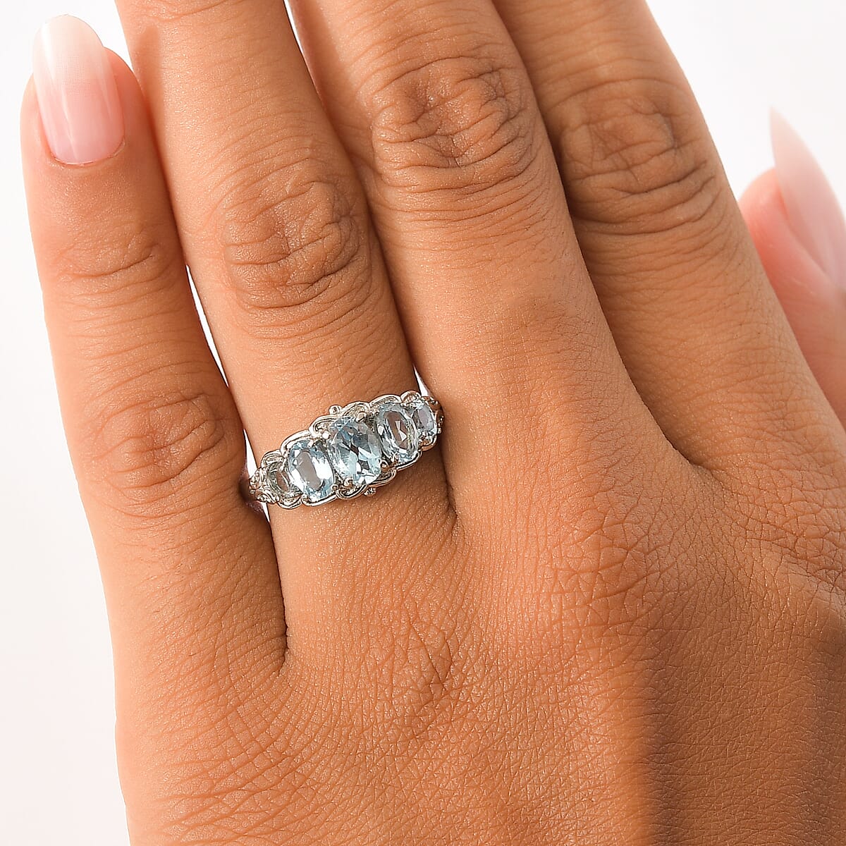 EverTrue Sky Blue Topaz 2.75 ctw 5 Stone Ring in Stainless Steel (Size 7.0)  image number 2