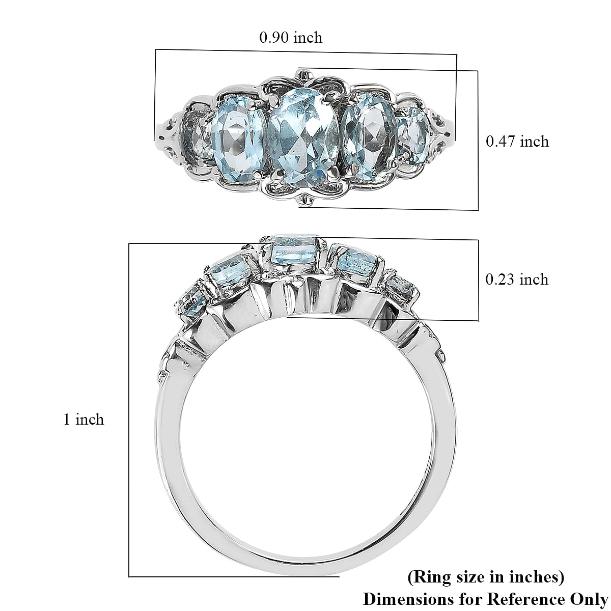 EverTrue Sky Blue Topaz 2.75 ctw 5 Stone Ring in Stainless Steel (Size 7.0)  image number 5
