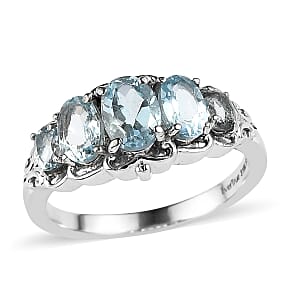 EverTrue Sky Blue Topaz 2.75 ctw 5 Stone Ring in Stainless Steel (Size 8.0) 
