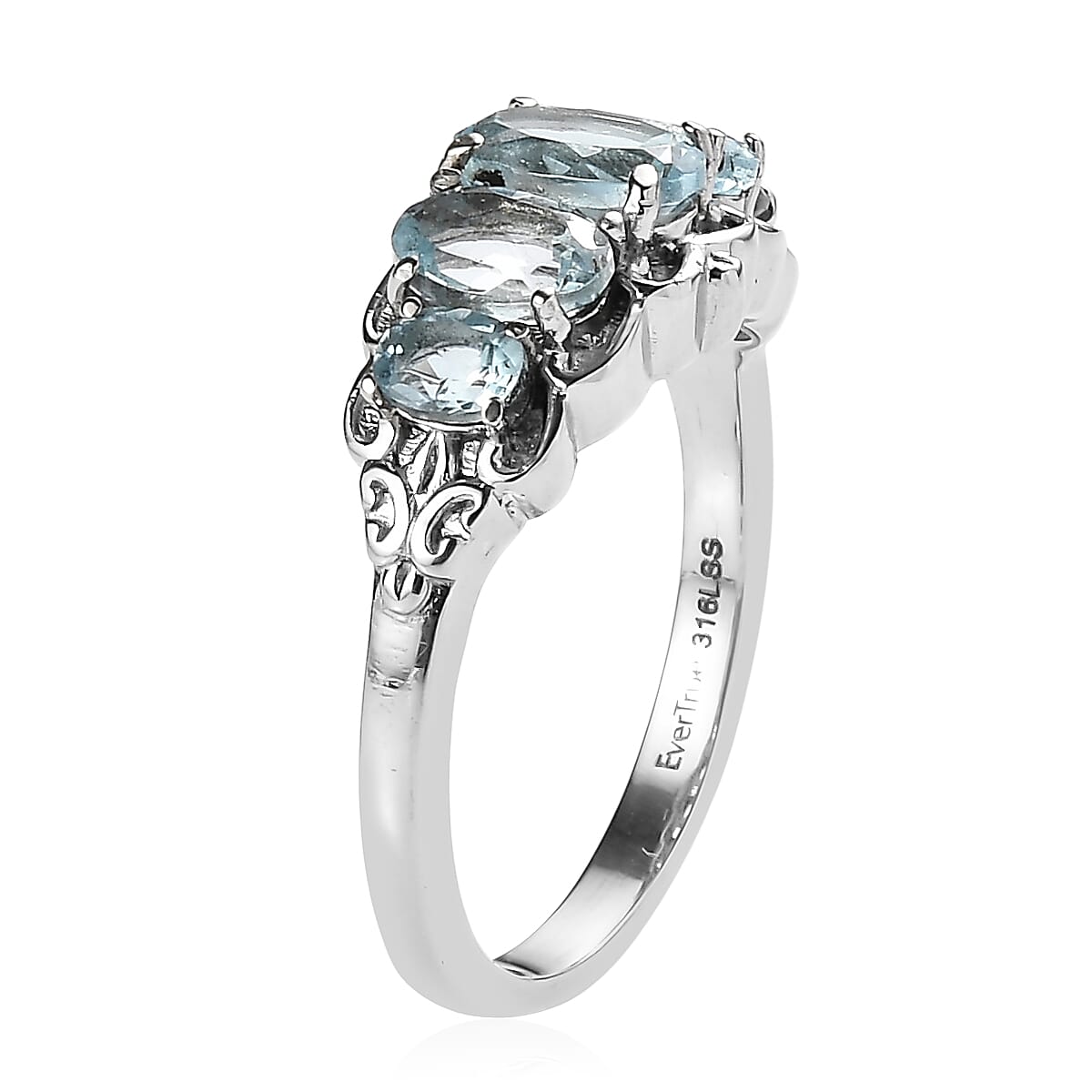 EverTrue Sky Blue Topaz 2.75 ctw 5 Stone Ring in Stainless Steel (Size 9.0)  image number 3