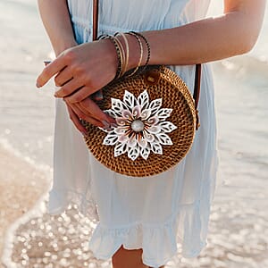 Tamsy Handmade Brown Round Crossbody Bag with Shell