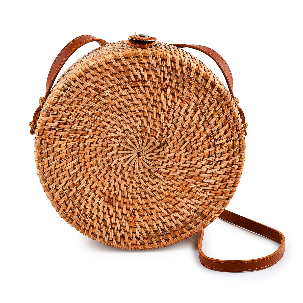 Tamsy Handmade Brown Round Crossbody Bag with Shell image number 4