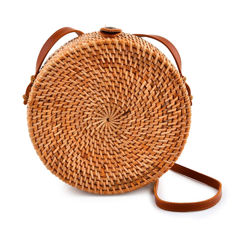 Tamsy Handmade Brown Round Crossbody Bag with Shell