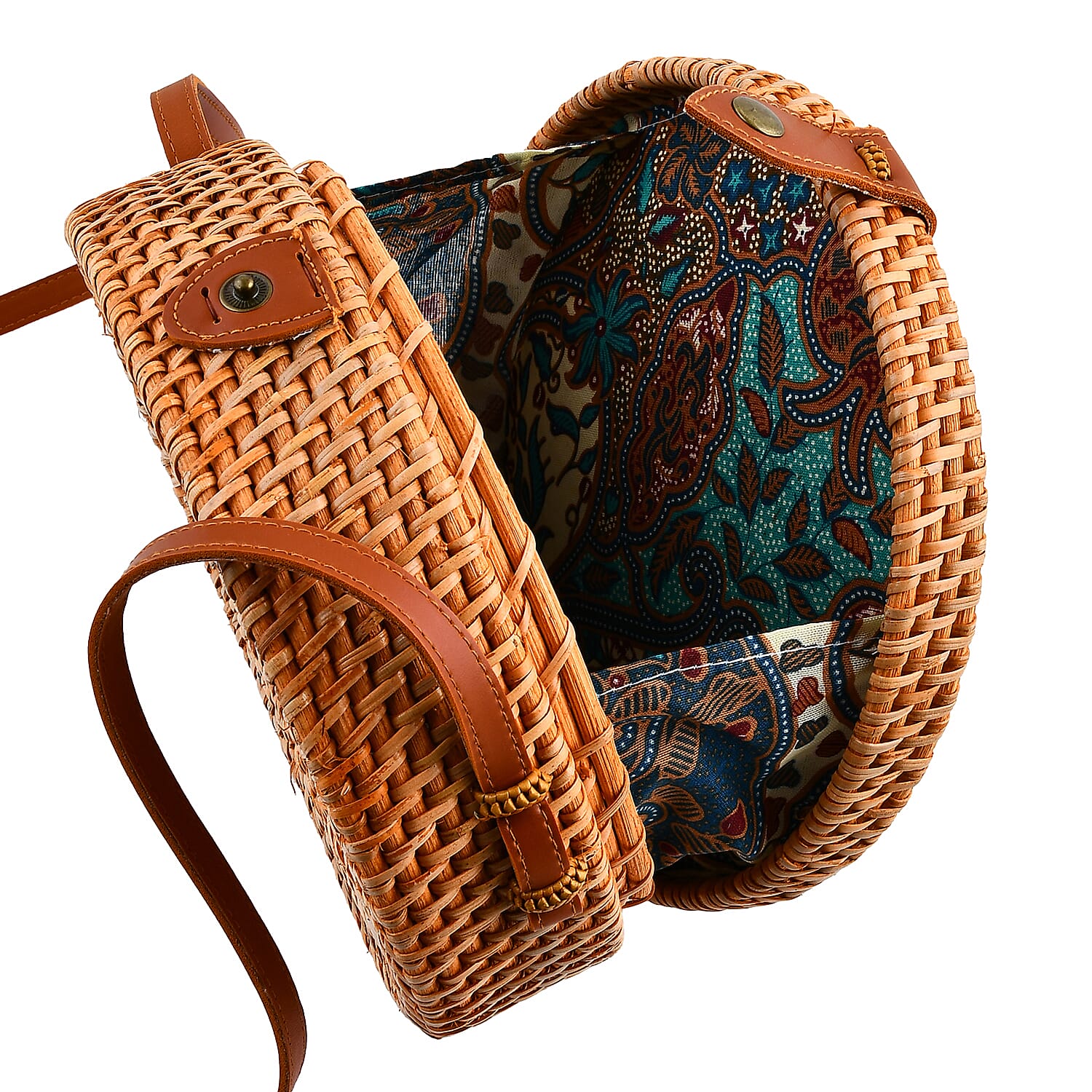 Tamsy Handmade Brown Round Crossbody Bag with Shell