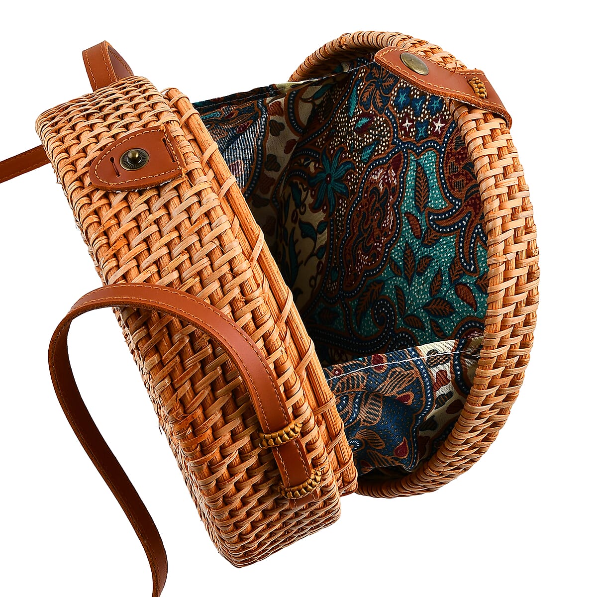 Tamsy Handmade Brown Round Crossbody Bag with Shell image number 5