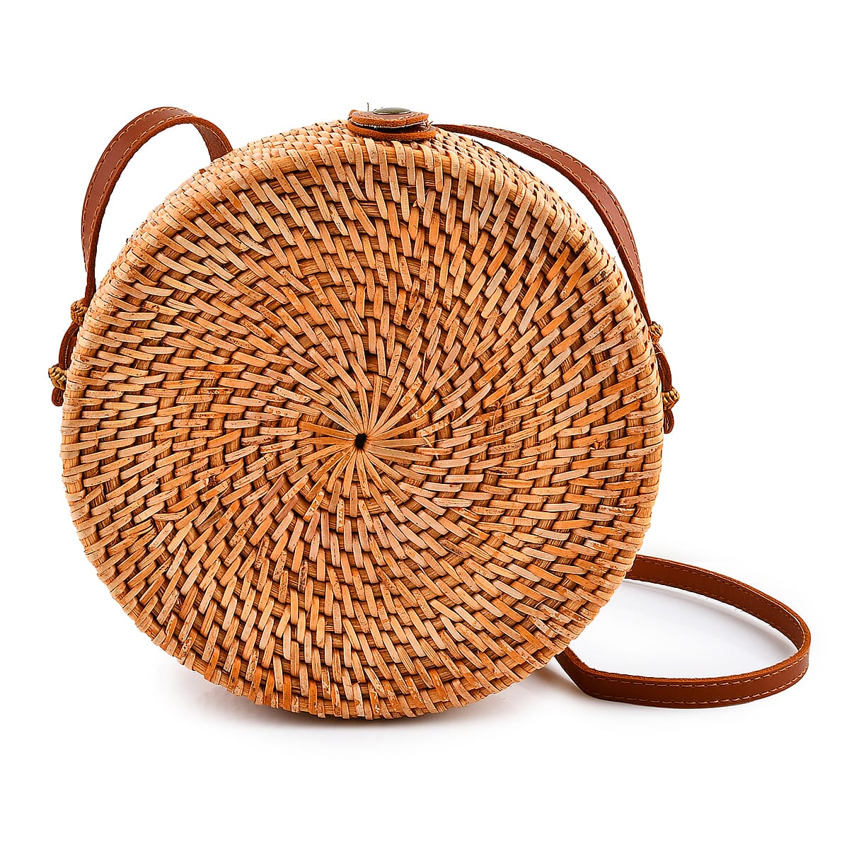 Tamsy Handmade Brown Round Crossbody Bag with Shell image number 4