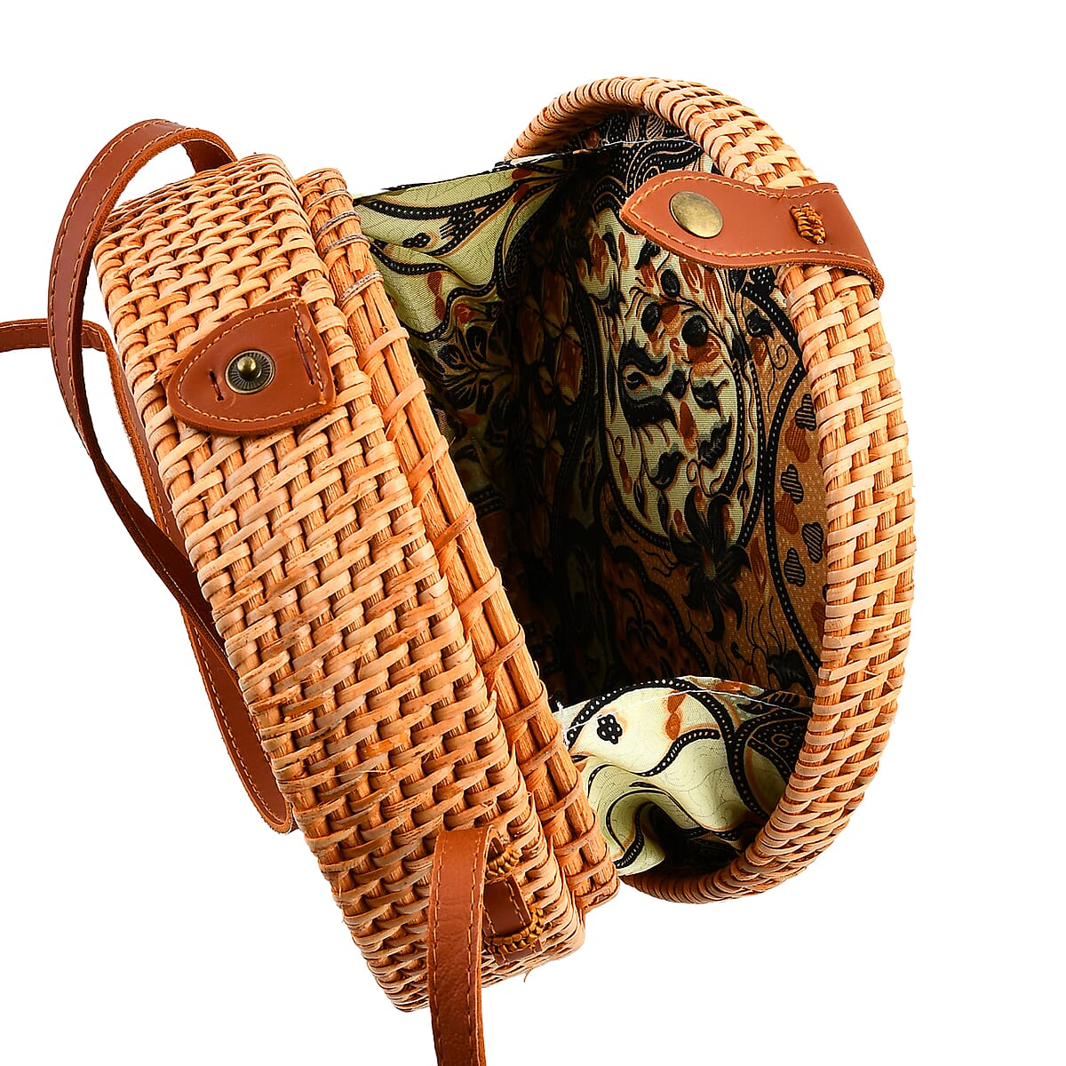 Tamsy Handmade Brown Round Crossbody Bag with Shell image number 5