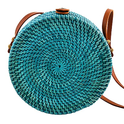 Tamsy Handmade Green Tosca Round Crossbody Bag with Shell