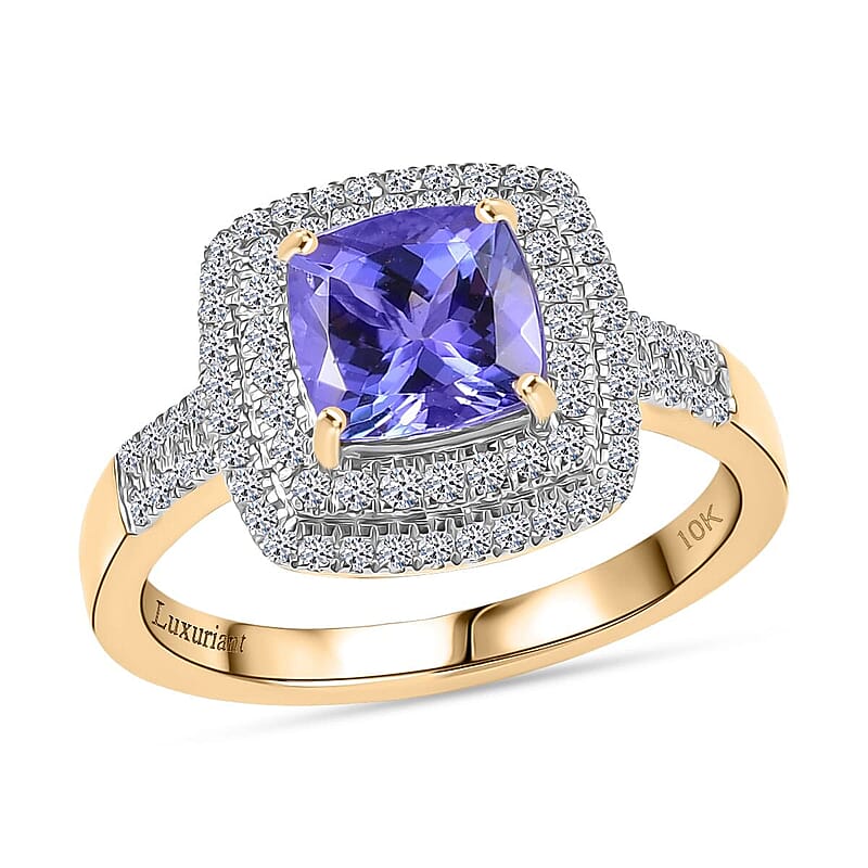 Premium Tanzanite and Luxuriant Lab Grown Diamond G-H SI 2.05 ctw Regal Radiance Ring in 10K Yellow Gold (Size 5.5)