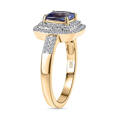 Premium Tanzanite and Luxuriant Lab Grown Diamond G-H SI 2.05 ctw Regal Radiance Ring in 10K Yellow Gold (Size 5.5)