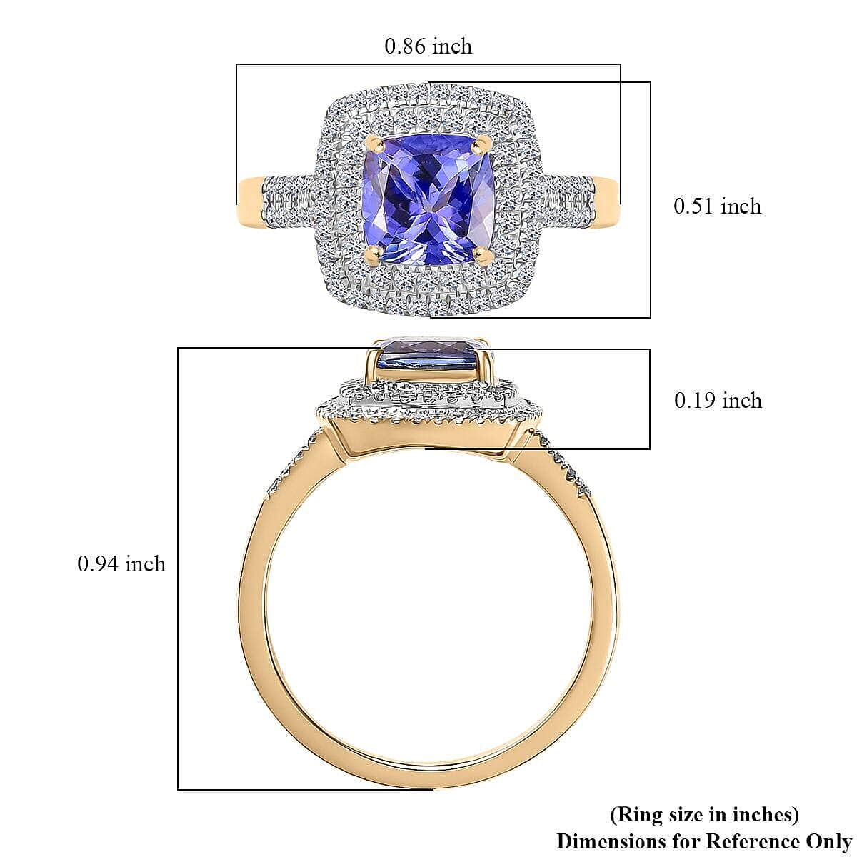 Premium Tanzanite and Luxuriant Lab Grown Diamond G-H SI 2.05 ctw Regal Radiance Ring in 10K Yellow Gold (Size 5.5)