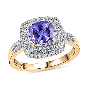 Premium Tanzanite and Luxuriant Lab Grown Diamond G-H SI 2.05 ctw Regal Radiance Ring in 10K Yellow Gold (Size 7.5)
