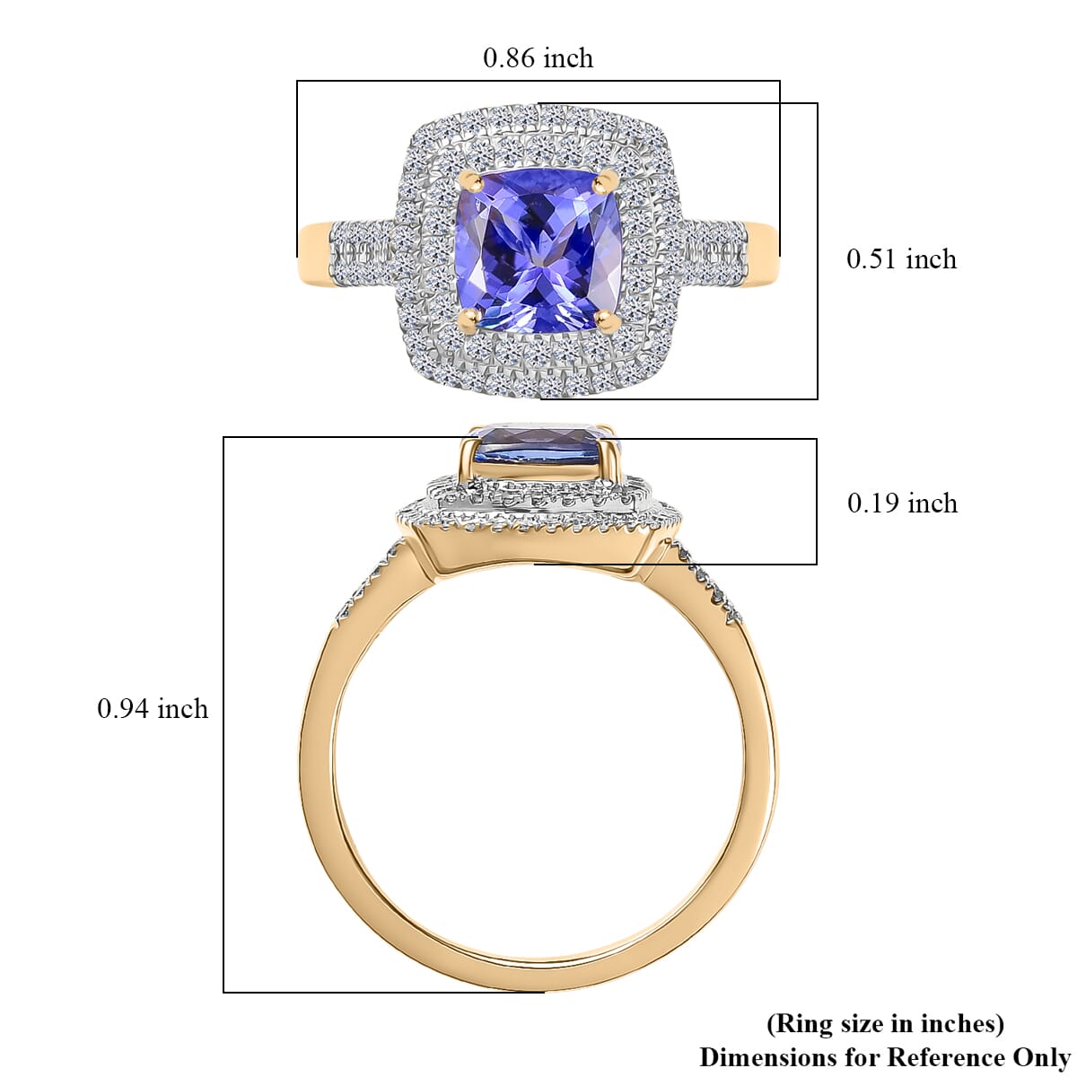 Premium Tanzanite and Luxuriant Lab Grown Diamond G-H SI 2.05 ctw Ring in 10K Yellow Gold (Size 8.0) image number 5