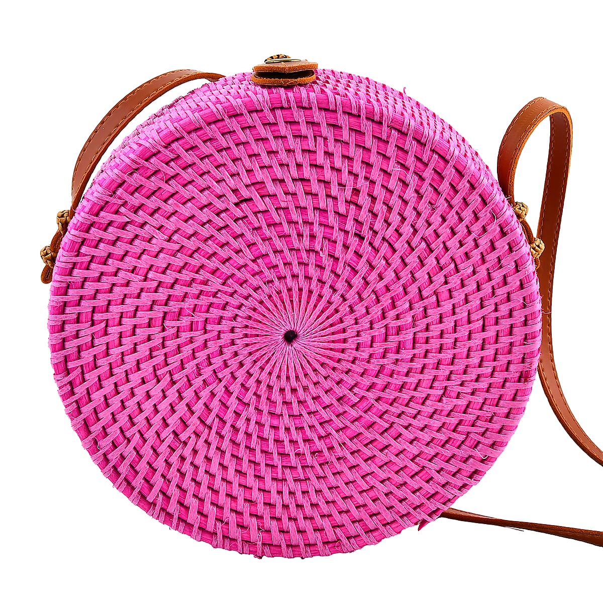 Tamsy Handmade Pink Round Crossbody Bag with Shell image number 4