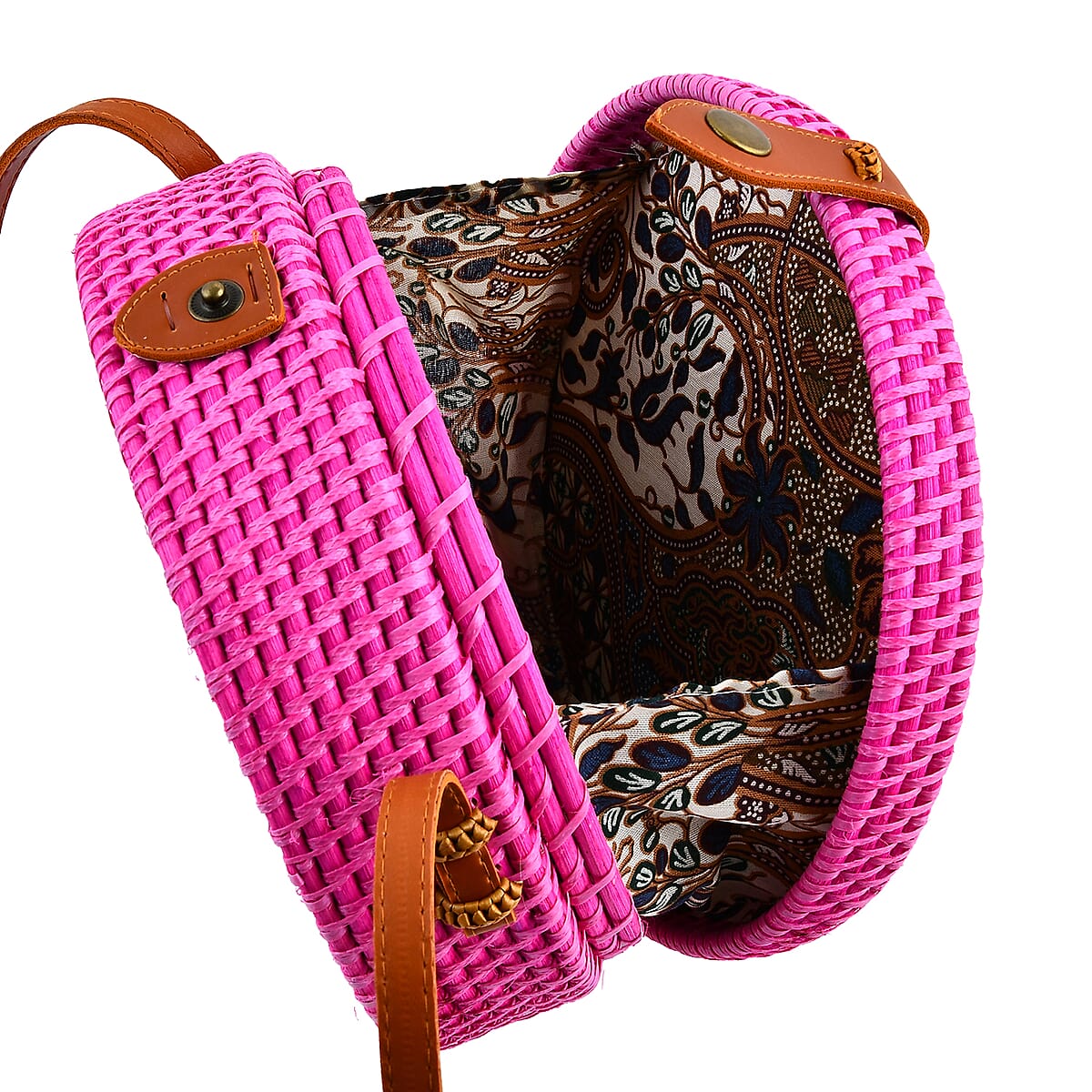 Tamsy Handmade Pink Round Crossbody Bag with Shell image number 5