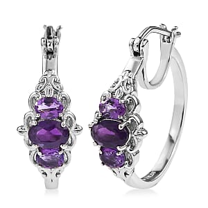 EverTrue African Amethyst 1.60 ctw Hoop Earrings in Stainless Steel 