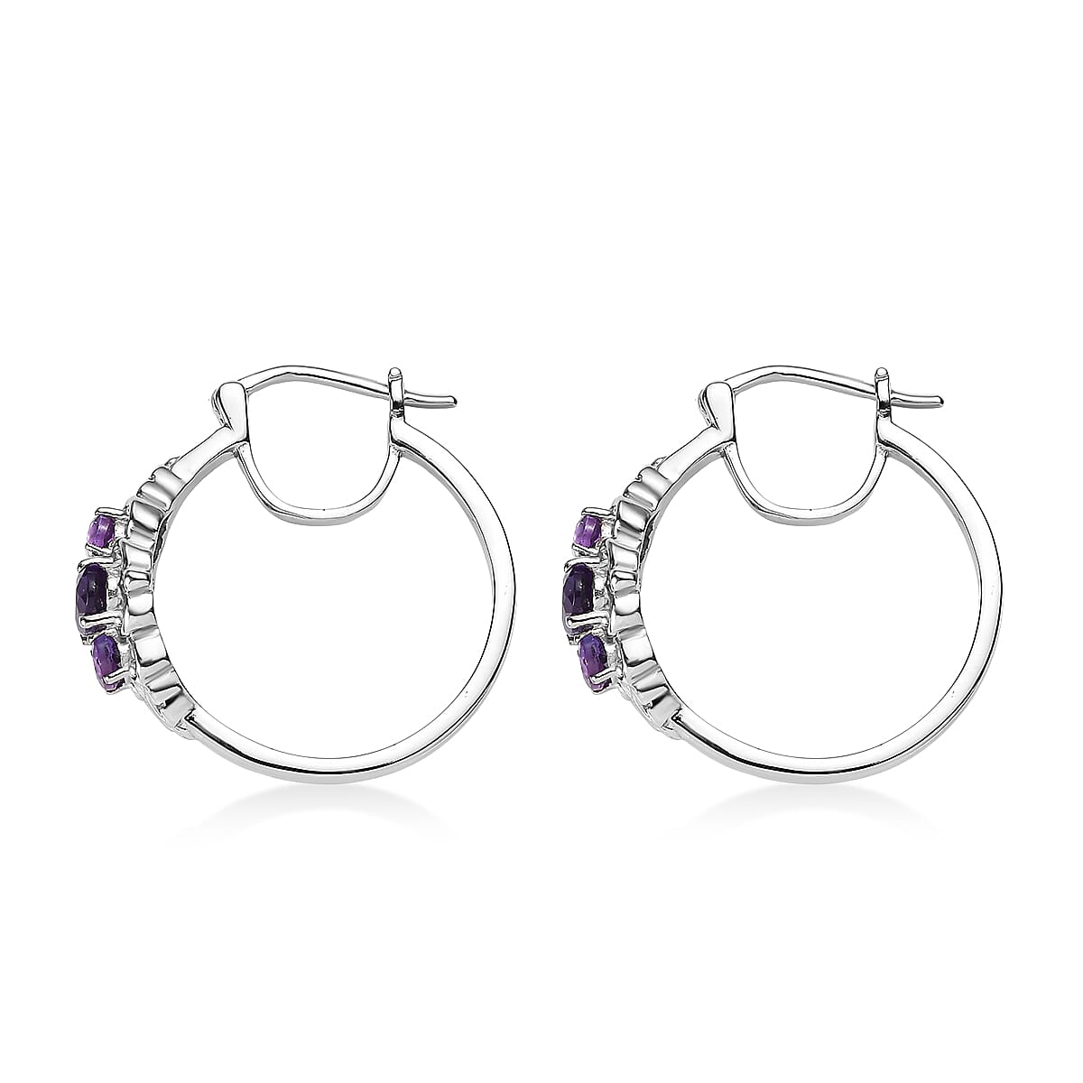 EverTrue African Amethyst 1.60 ctw Hoop Earrings in Stainless Steel  image number 3