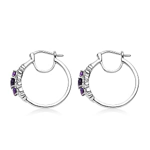 EverTrue African Amethyst 1.60 ctw Hoop Earrings in Stainless Steel 