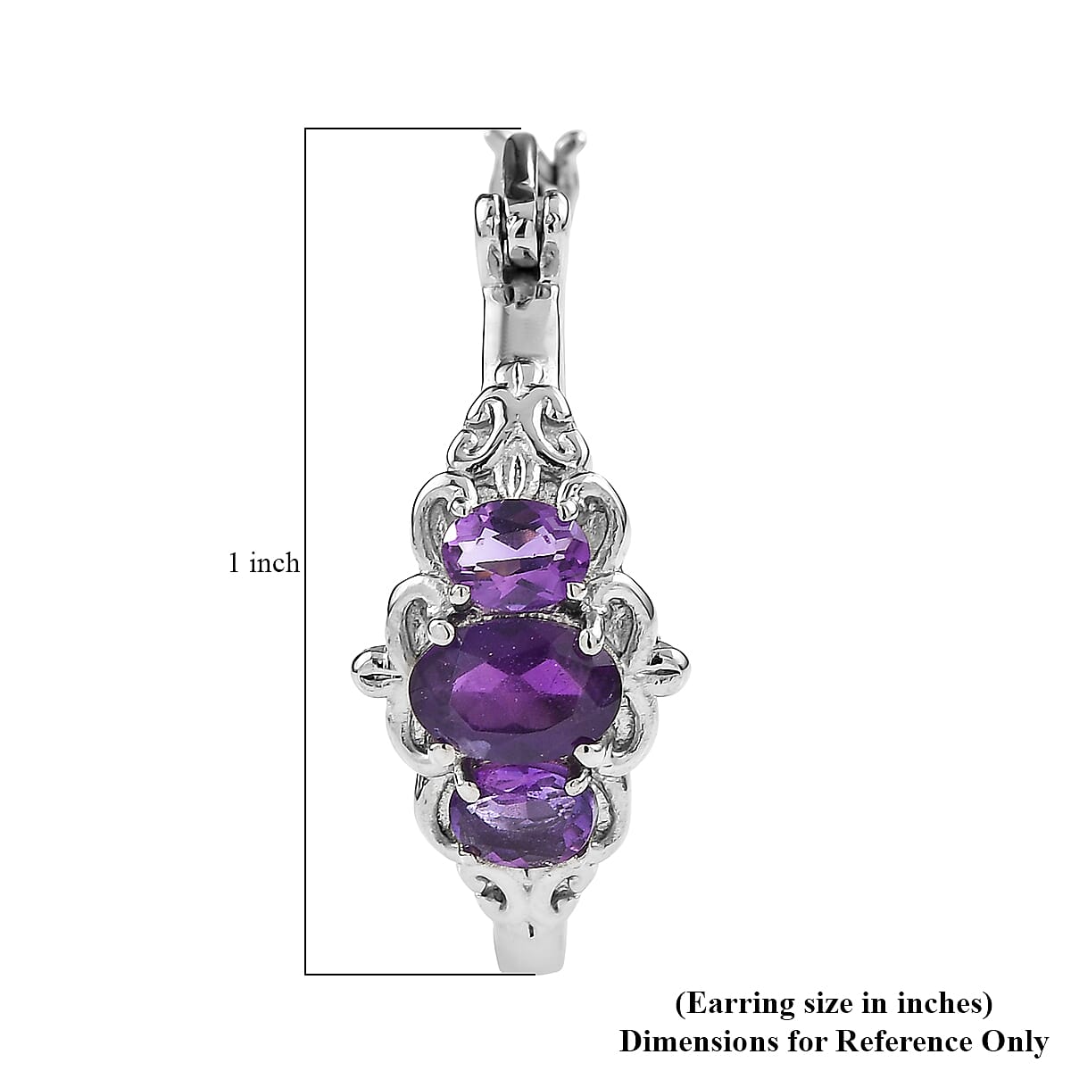 EverTrue African Amethyst 1.60 ctw Hoop Earrings in Stainless Steel  image number 4