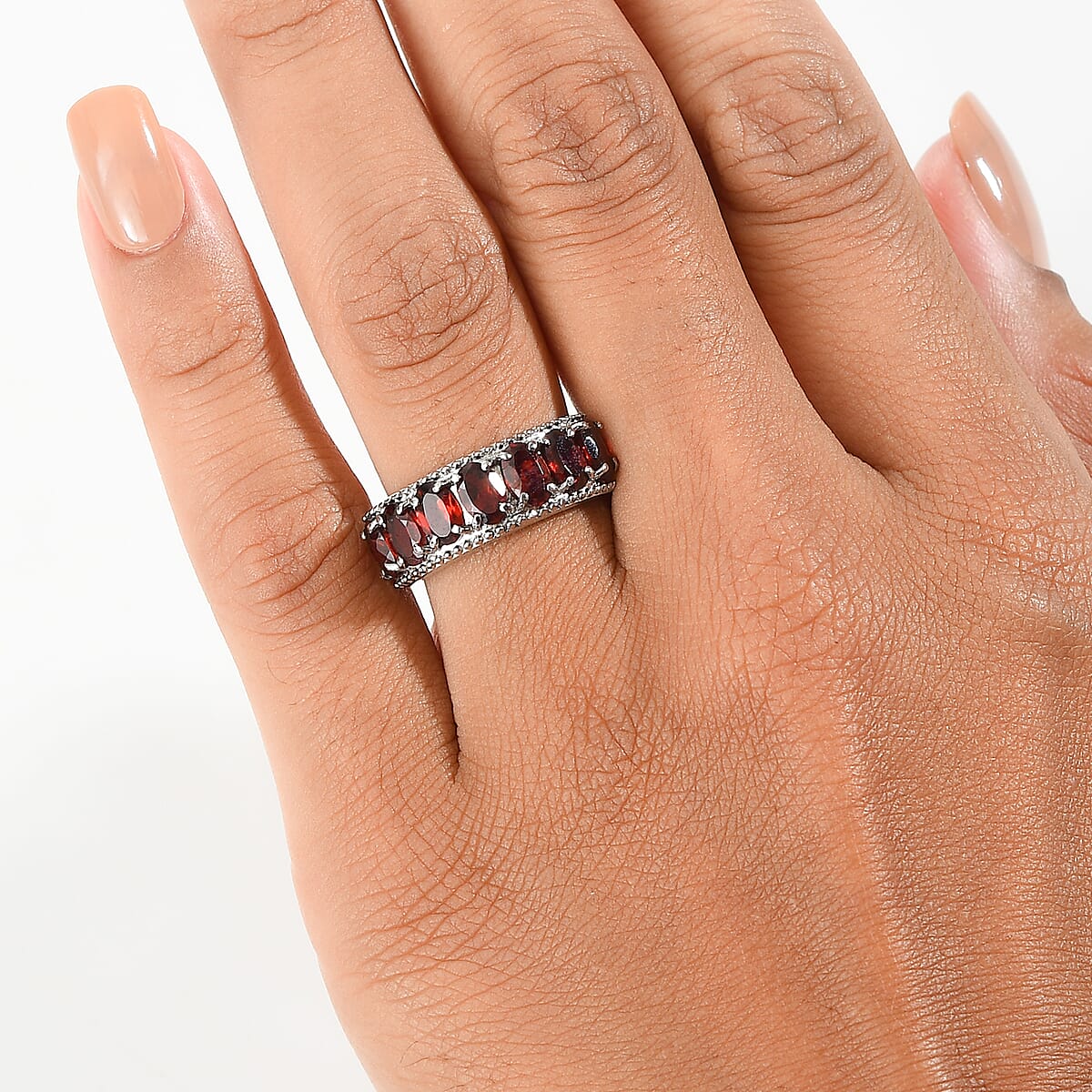 EverTrue Mozambique Garnet 3.50 ctw Ring in Stainless Steel (Size 7.0) image number 2