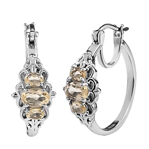 EverTrue Brazilian Citrine 1.40 ctw Hoop Earrings in Stainless Steel 