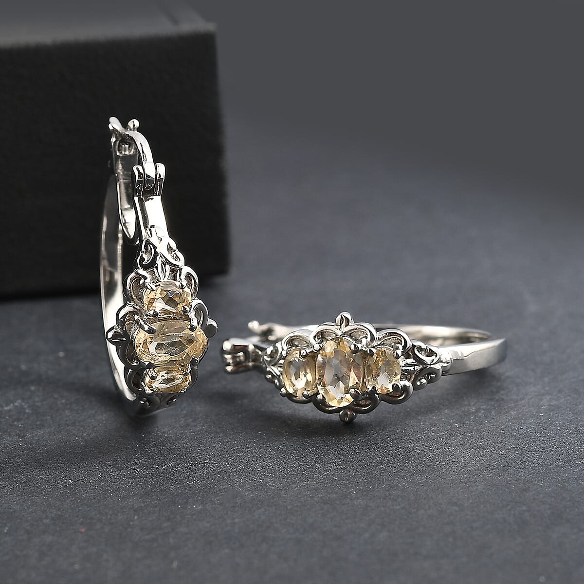 EverTrue Brazilian Citrine 1.40 ctw Hoop Earrings in Stainless Steel  image number 1