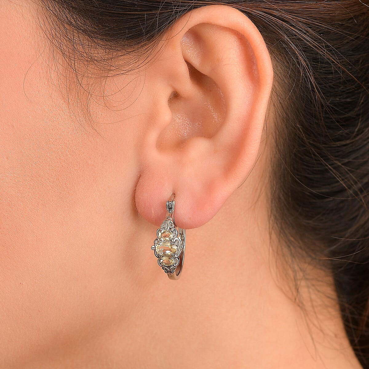 EverTrue Brazilian Citrine 1.40 ctw Hoop Earrings in Stainless Steel  image number 2